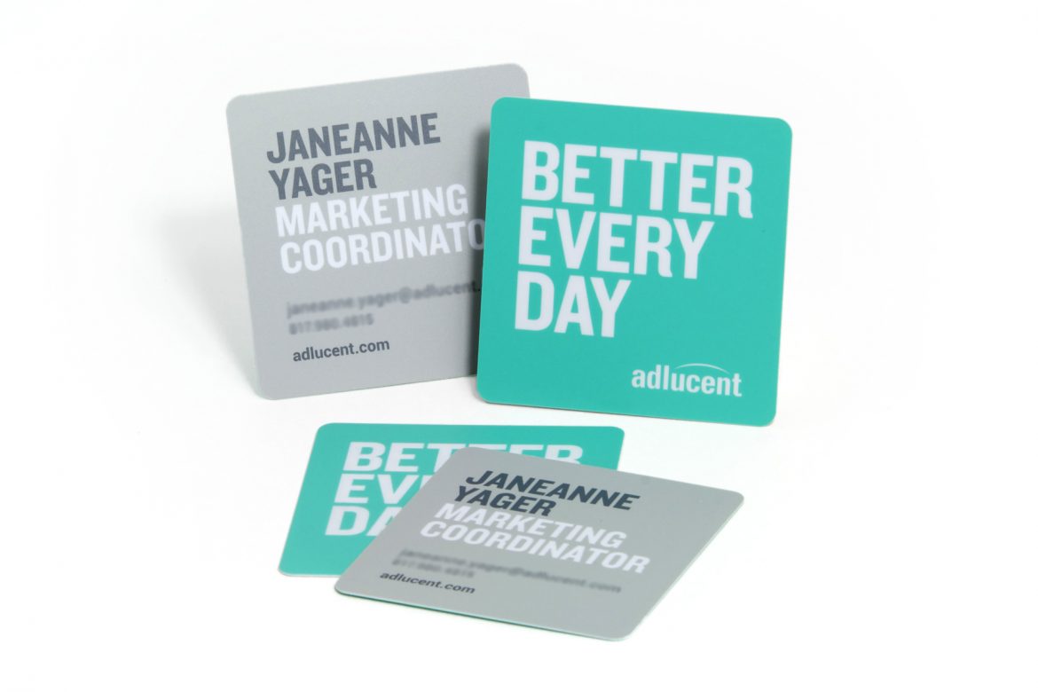 ADLUCENT THINKS OUTSIDE THE BOX WITH SQUARE BUSINESS CARDS